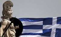A Greek national flag flutters next to a statue of ancient Greek goddess Athena, in Athens May 21, 2015.  REUTERS/Alkis Konstantinidis